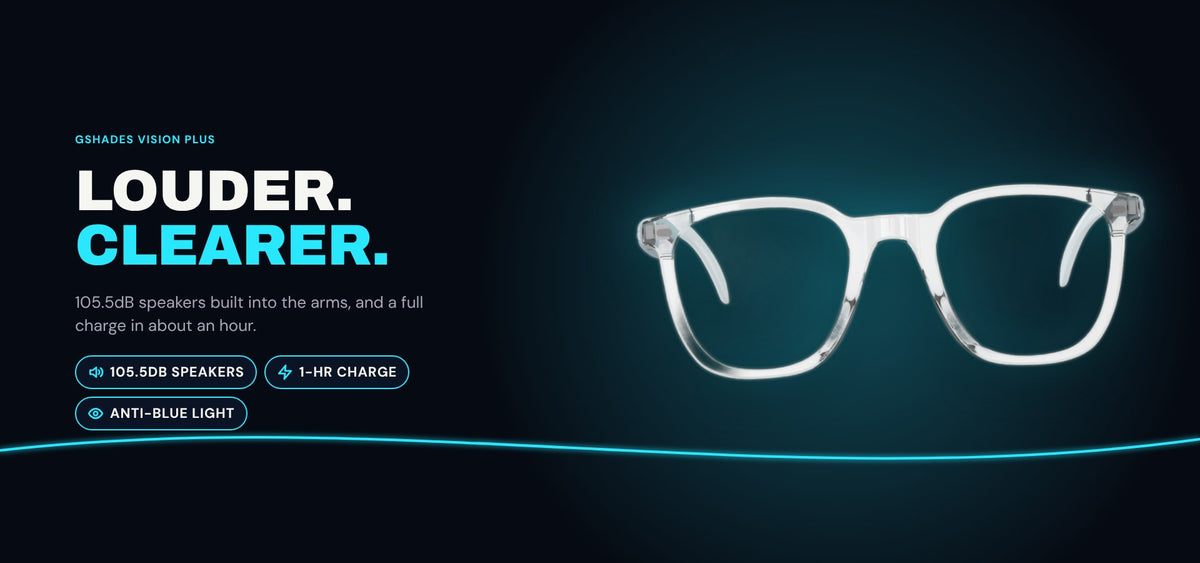 GSHADES VISION PLUS – louder, clearer 105.5dB speakers with 1-hour charge