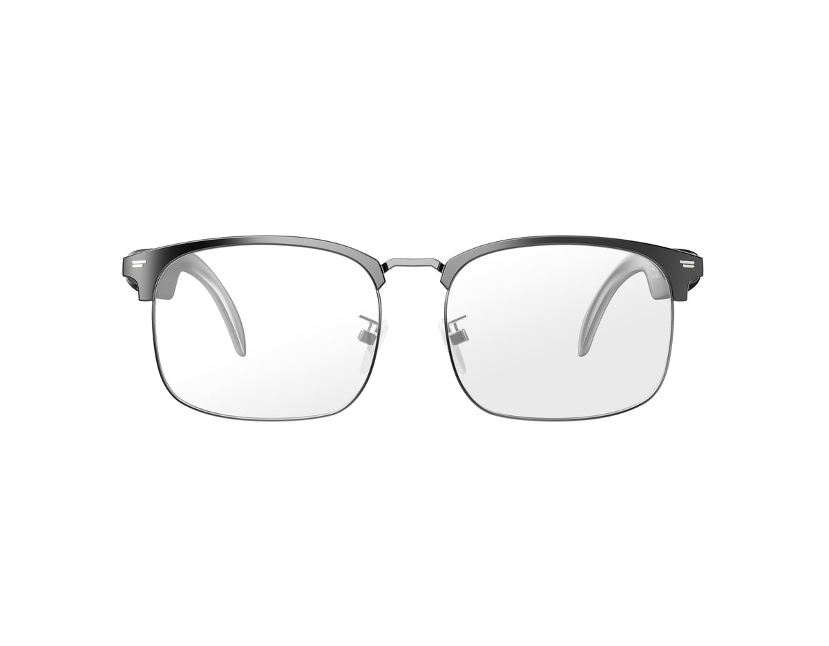 GSHADES VISION anti-blue light Bluetooth audio glasses – black browline frame front view