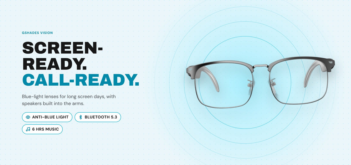 GSHADES VISION – anti-blue light audio glasses with Bluetooth 5.3 and 6 hours music